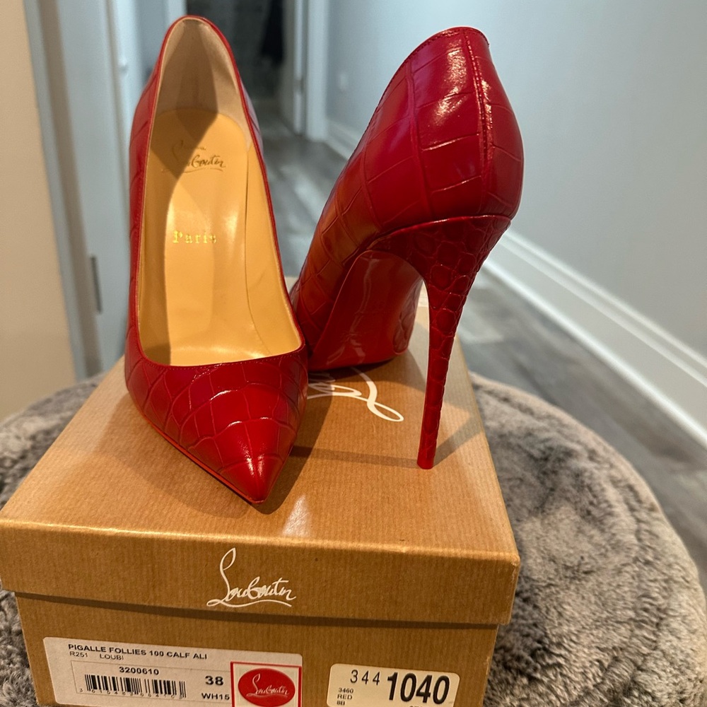 Christian Louboutin Red Croc-Patterned Heels